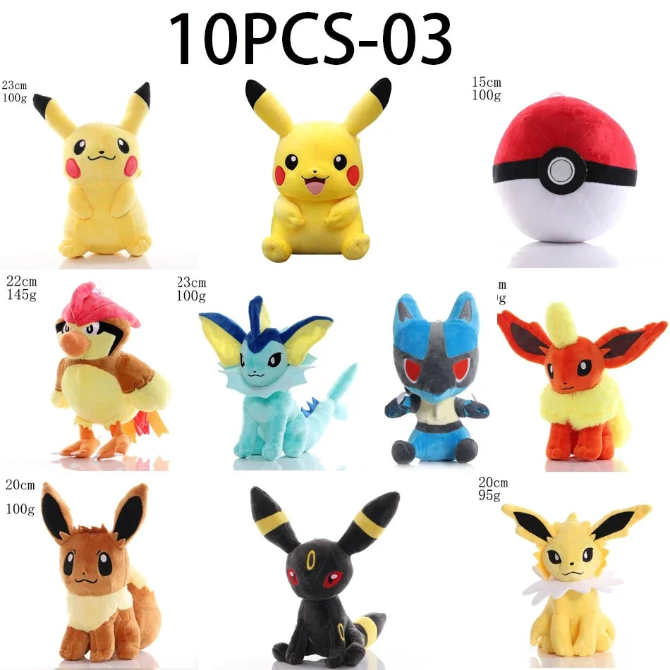 *10PCS Pokemon Plush Charmander Squirtle Pikachu Moon Eevee Plush Bulbasaur Stuffed Animal Toy Gengar Doll Gift for Kid 18-25cm