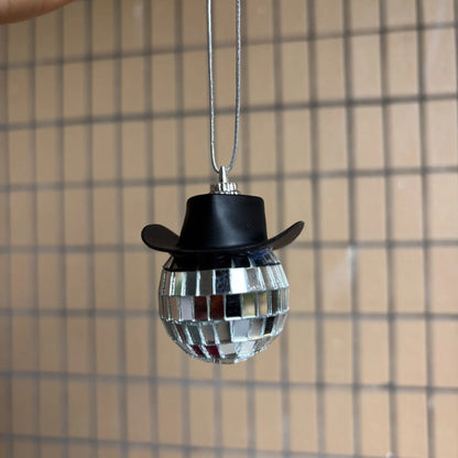 Pink Cowgirl CowBoy Hat Car Charm Rear View Mirror Hanging Disco Ball Bling Keychain Western Accessories Bag Decor Car Makeover