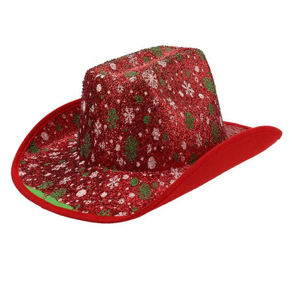 Chapeau de Cowboy de noël rouge, décoration du père noël, accessoires de fête de vacances, chapeau de Cowgirl à large bord, chapeau de Jazz