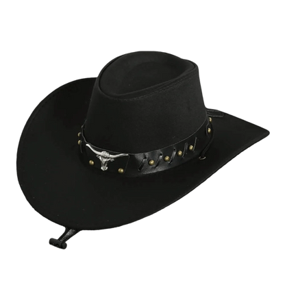 Chapeau de Cowboy occidental de Style ethnique Vintage, tête de vache à bord en rouleau, chapeau de Jazz en Polyester à large bord, chapeau de chevalier Cosplay