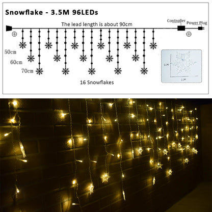 Guirlande lumineuse flocon de neige, 8 Modes, EU 220V US 110V, lumières de noël, décoration de salle, rideaux lumineux Led