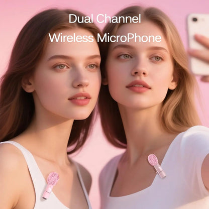 Pink Wireless Lavalier Lapel Microphone for iPhone iPad Vlogging Video Recording Mic for Live Interview Podcast Mic for Girl