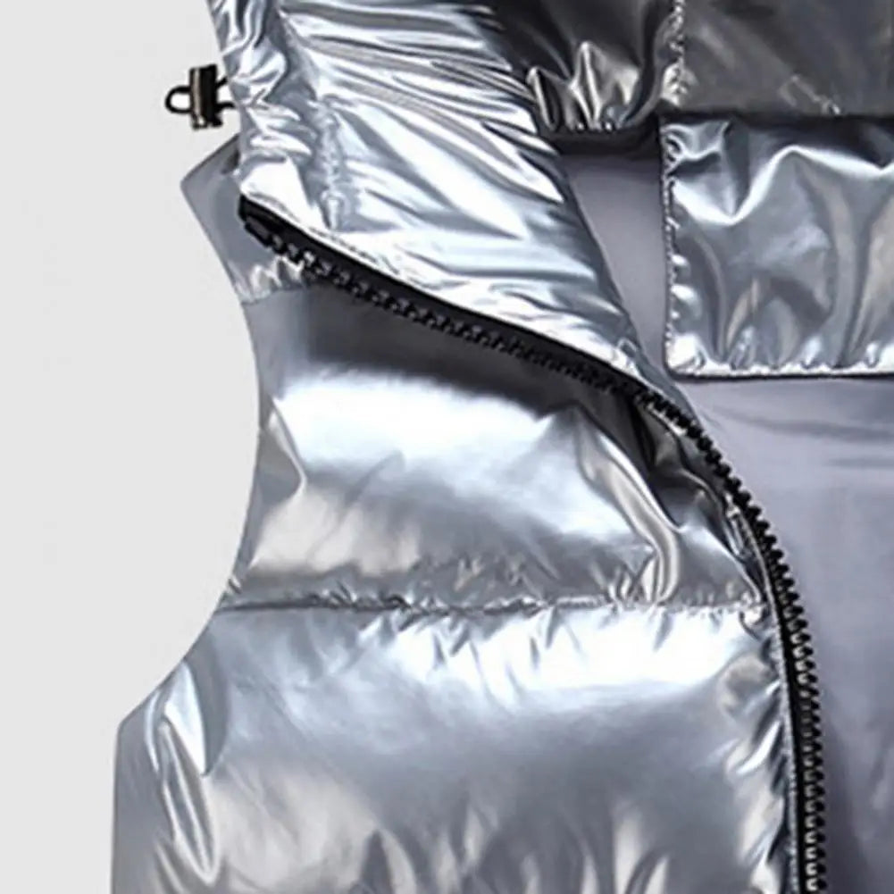 Gilet d'hiver chaud pour femme, poches de couleur vive, gilet rembourré en coton, couche intérieure matelassée, gilet de couleur vive pour femme, streetwear