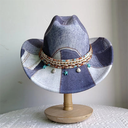 Chapeau de cowboy de style ethnique, tendance, chic, unisexe, couleur unie, avec décoration en forme de taureau, style western