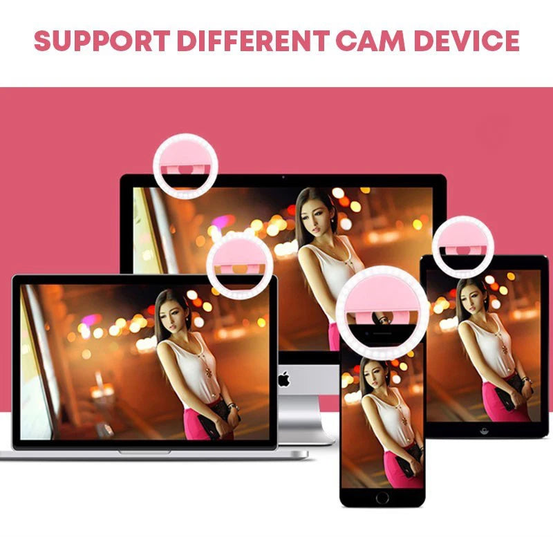 Mini Anneau Lumineux LED Rechargeable, Éclairage à 3 Niveaux, pour Téléphone, Tablette et Ordinateur Portable