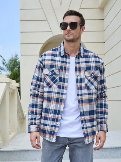 TACVASEN Veste d'hiver en coton à carreaux pour homme, manches longues, matelassée, doublée, en flanelle, multi-poches, vêtements d'extérieur, manteaux de randonnée