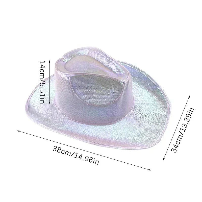Lights Cowboy Cowgirl Hat with LED Light Up Cap Luminous Western Cowboy Hat Pearlescent Cowgirl Hat for Dancing Party Dress Up