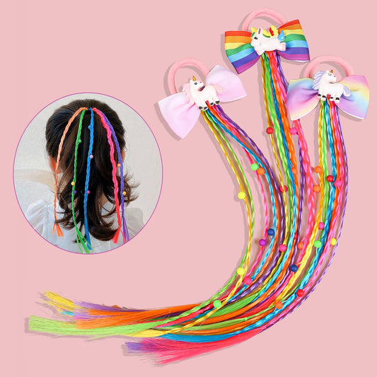 1PC Rainbow Bows Hairbands Dirty Braids Colorful Twist Tie Wigs Ponytail Kids Hair Accessories Nylon Bands Princess Headwear