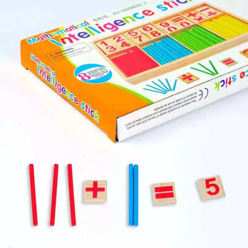 Children's math teaching aids, counting sticks, arithmetic learning box, wooden educational toys, Montessori education