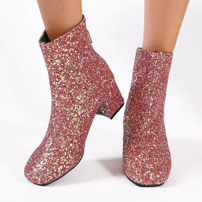 Bottines tendance pour femme, bottines brillantes, tendance, décontractées, talons hauts, chaussures de luxe, de créateur, collection hiver 2025