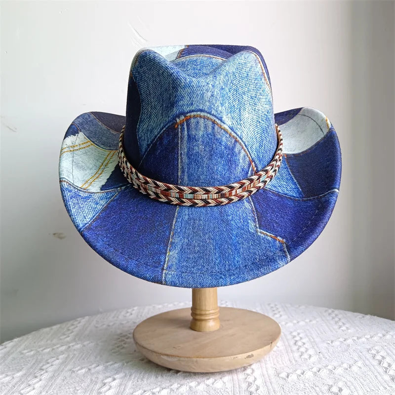 Chapeau de cowboy de style ethnique, tendance, chic, unisexe, couleur unie, avec décoration en forme de taureau, style western