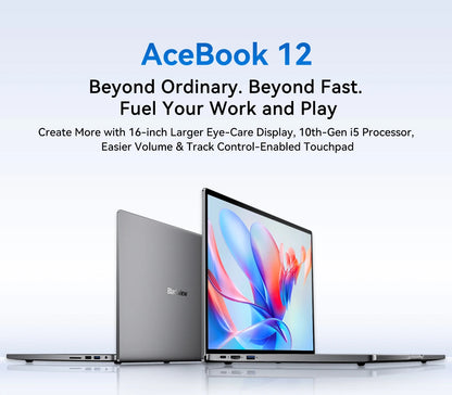 Ordinateur portable Blackview AceBook 12 Win 11 16'' FHD IPS, Intel I5-1030NG7, 16 Go de RAM, 512 Go de SSD, bouton d'alimentation 2 en 1 avec empreinte numérique