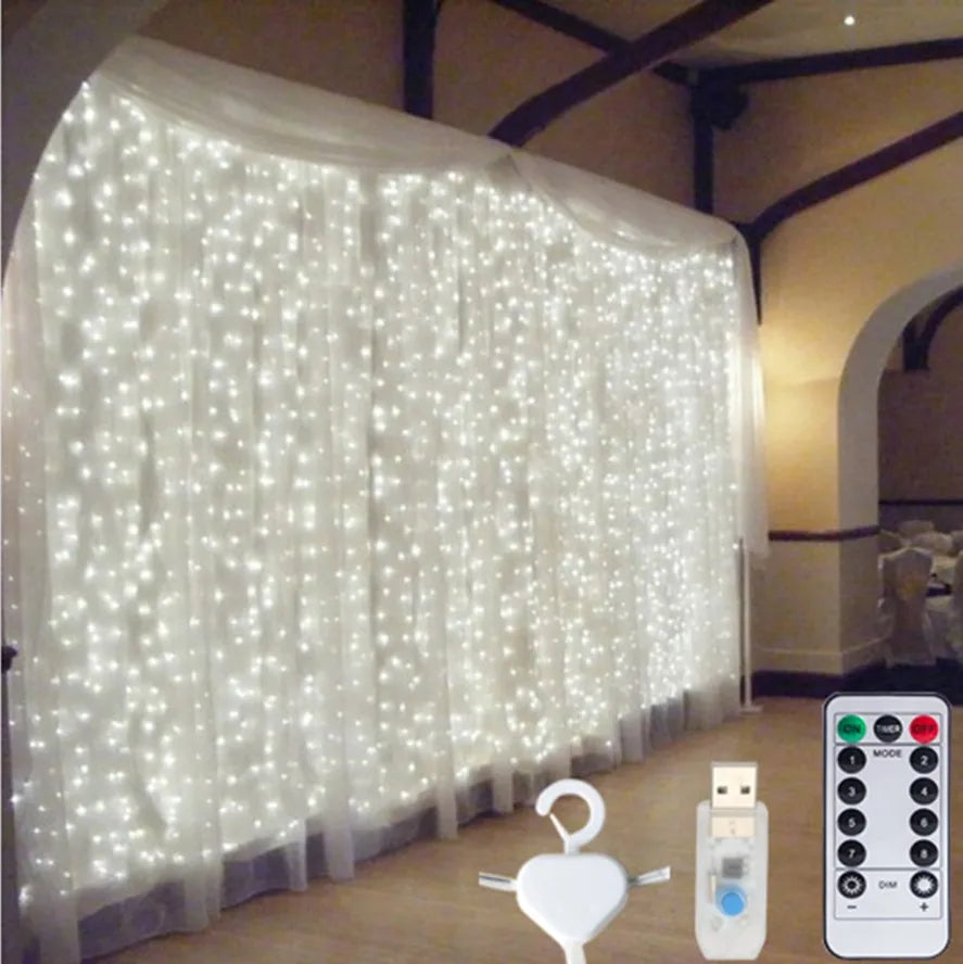 Guirlande lumineuse rideau féerique LED USB, pour nouvel an, fête de noël, mariage, anniversaire, chambre à coucher, Ramadan, pâques, décoration de la maison