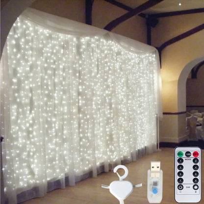 Guirlande lumineuse rideau féerique LED USB, pour nouvel an, fête de noël, mariage, anniversaire, chambre à coucher, Ramadan, pâques, décoration de la maison
