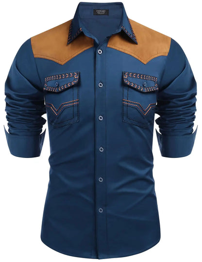 Chemise style cowboy western pour homme, printemps-automne 2025, manches longues, revers, vêtements décontractés et tendance