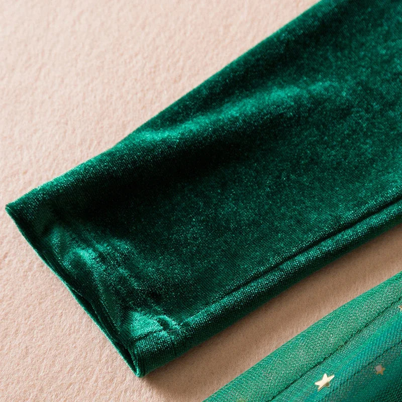 Green Christmas Dress for Kids Girls Autumn Long Sleeves Princess Dresses Children Winter Birthday Party New Year Costume 3-8Yrs