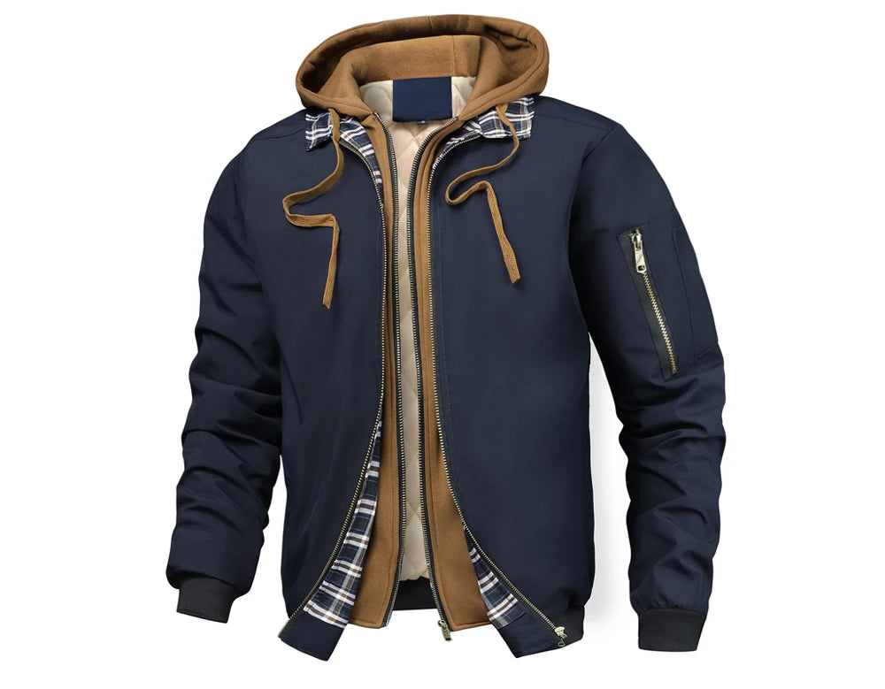 Veste bomber chaude pour homme, coupe-vent épais, à capuche, pour l'extérieur, la randonnée, le sport, thermique, fermeture éclair, collection automne-hiver