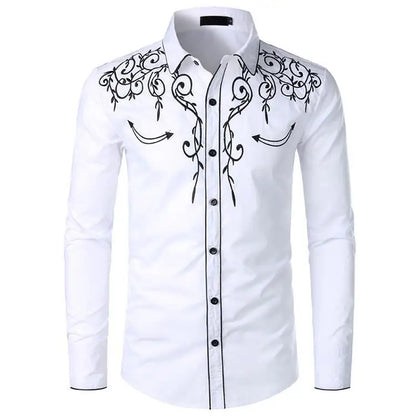 Chemise brodée à la main de style occidental, chemise rétro américaine, chemise brodée tendance pour homme, haut respirant, tailles S à 2XL