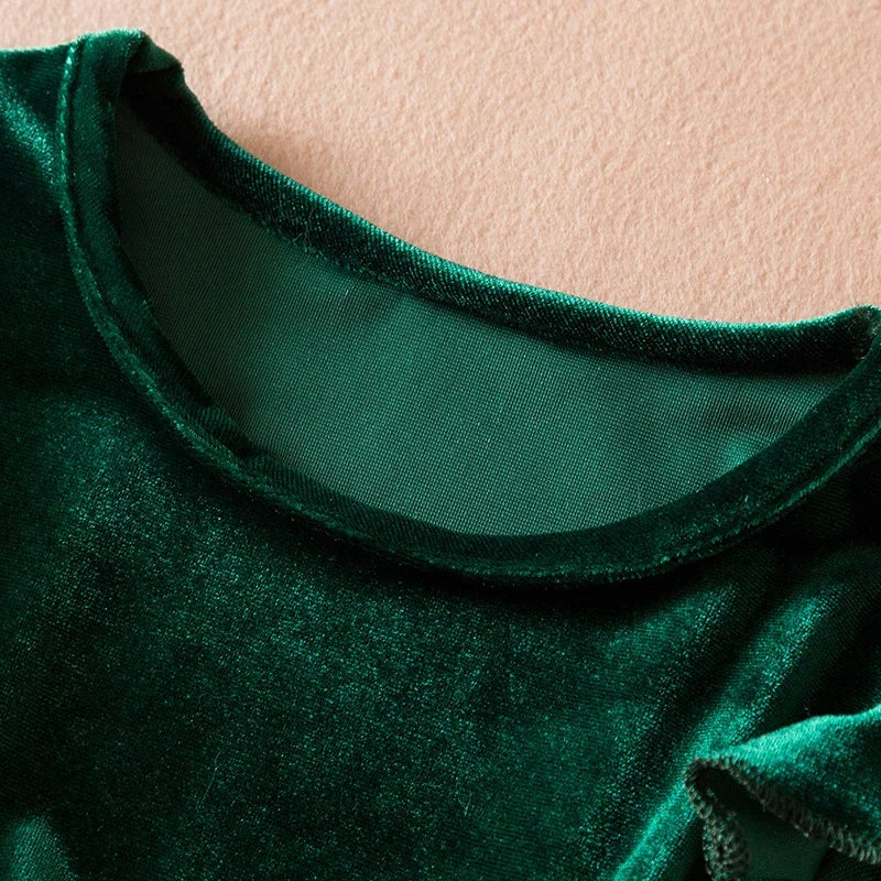 Green Christmas Dress for Kids Girls Autumn Long Sleeves Princess Dresses Children Winter Birthday Party New Year Costume 3-8Yrs