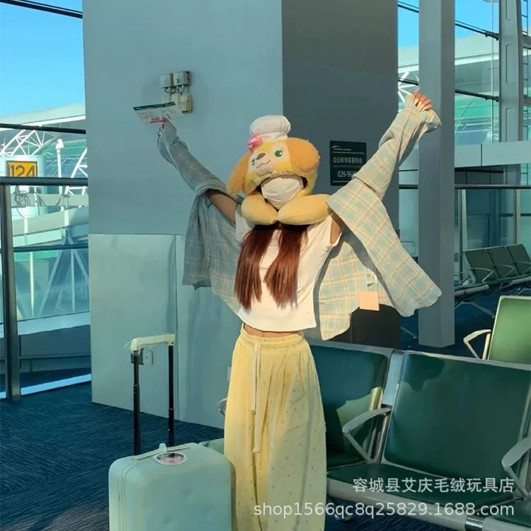 Cartoon plush Stitch Ling Nabelle U-shaped pillow with hooded neck pillow travel car plane office nap artifact girl gifts