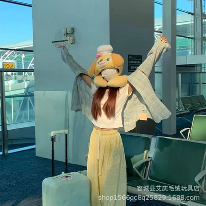 Cartoon plush Stitch Ling Nabelle U-shaped pillow with hooded neck pillow travel car plane office nap artifact girl gifts