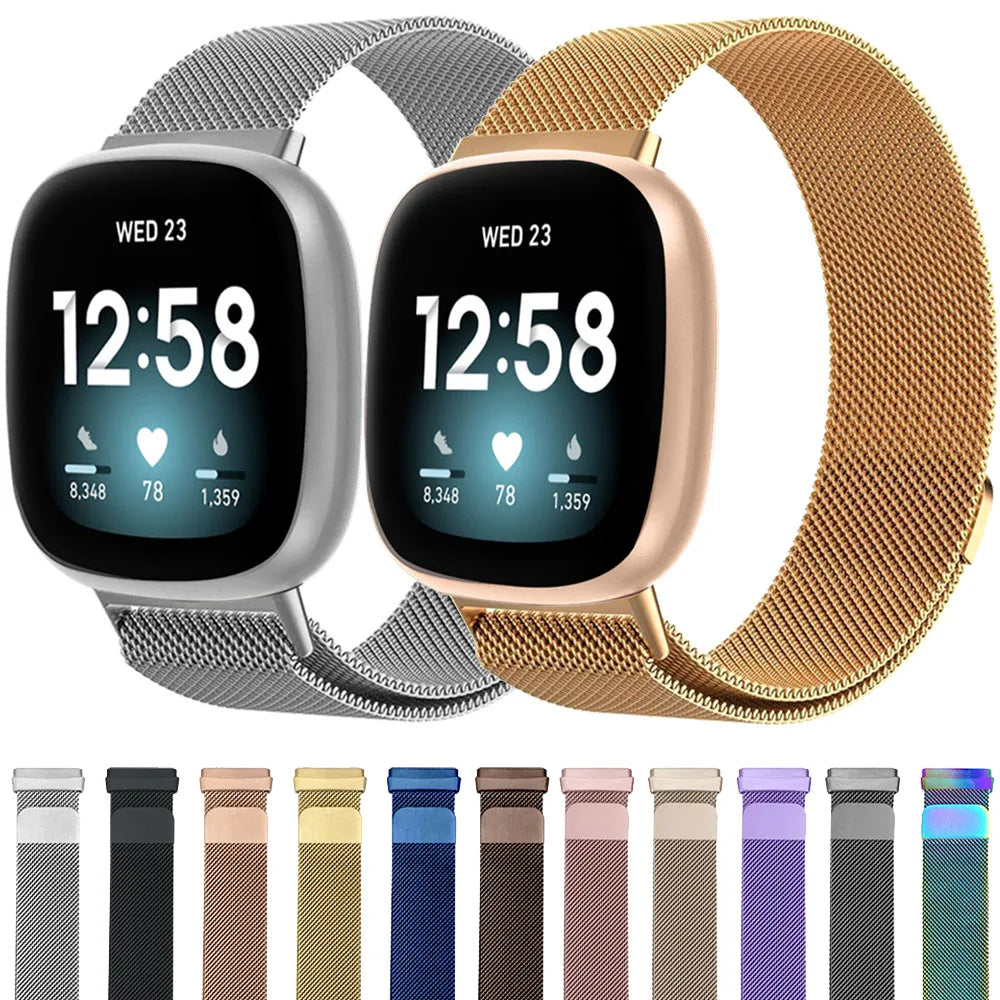 Metal Milanese Loop Strap For Fitbit Versa 4/Versa 3 Smartwatch Official Bracelet Wristband For Fitbit Sense 2-1 Magnetic Correa