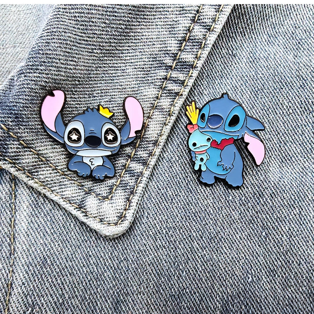 Broches en émail motif dessin animé Stitchou, épingles à revers pour sac à dos, accessoires décoratifs, bijoux, cadeaux