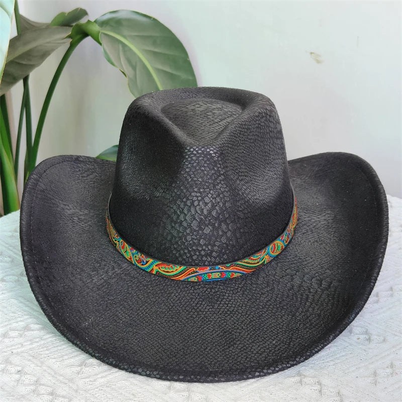 Faux Leather Western Cowboy Hats Men Women retro cowboy hats big brim cowgirl hat knight hat men chapeau ковбойская