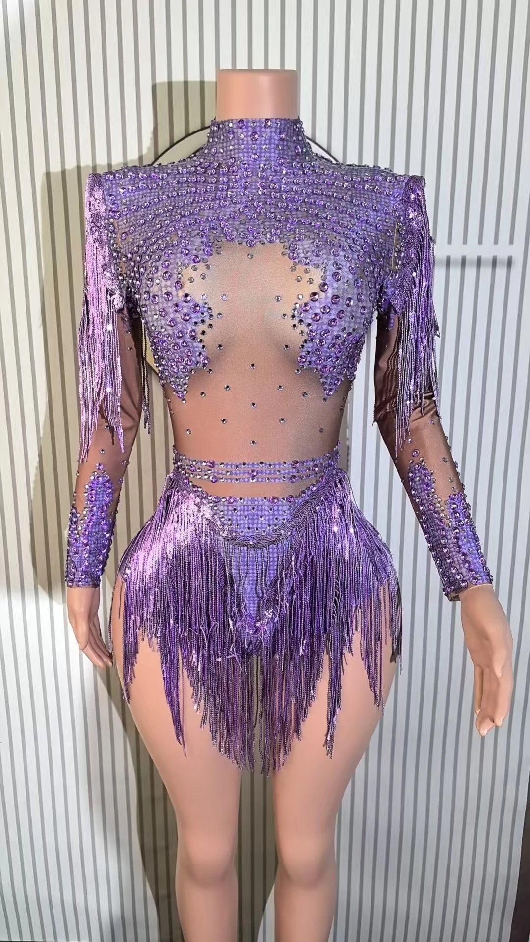 Body élastique à paillettes dorées et argentées avec pompons pour danse latine, tenue de scène, discothèque, DJ, chanteur, Q025Body élastique à paillettes dorées et argentées avec pompons pour danse latine, tenue de scène, discothèque, DJ, chanteur, Q025