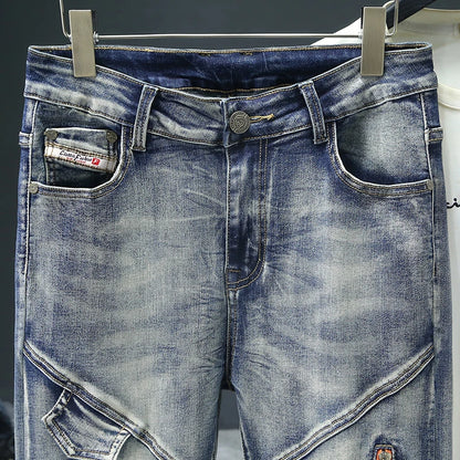 Jean rétro pour homme, slim, élastique, fermeture éclair, pantalon crayon skinny, style Harajuku, hip-hop, rock, moto, streetwear