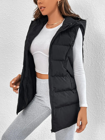 Veste en coton de couleur unie pour femme,  avec capuche et fermeture éclair longue