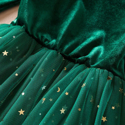 Green Christmas Dress for Kids Girls Autumn Long Sleeves Princess Dresses Children Winter Birthday Party New Year Costume 3-8Yrs