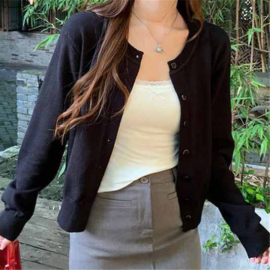 Cardigans tricotés à manches longues et col rond pour femme, pulls doux et solides, collection automne-hiver 2025