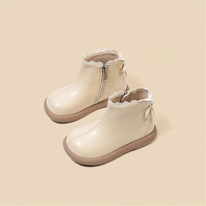 2024 New Autumn Children Boots Leather Girls Ankle Boots  Lace Butterfly-knot  Rubber Sole Fashion Toddler Kids Boots EU 21-30