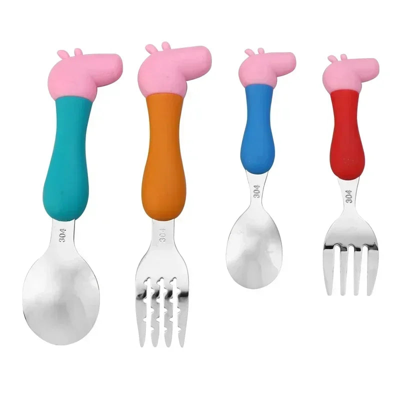 Peppa Pig Tableware Fork Spoon Action Doll Toy George Pig Dad Mom Cartoon Anime Pattern Party Toy Gifts for Boys and Girls