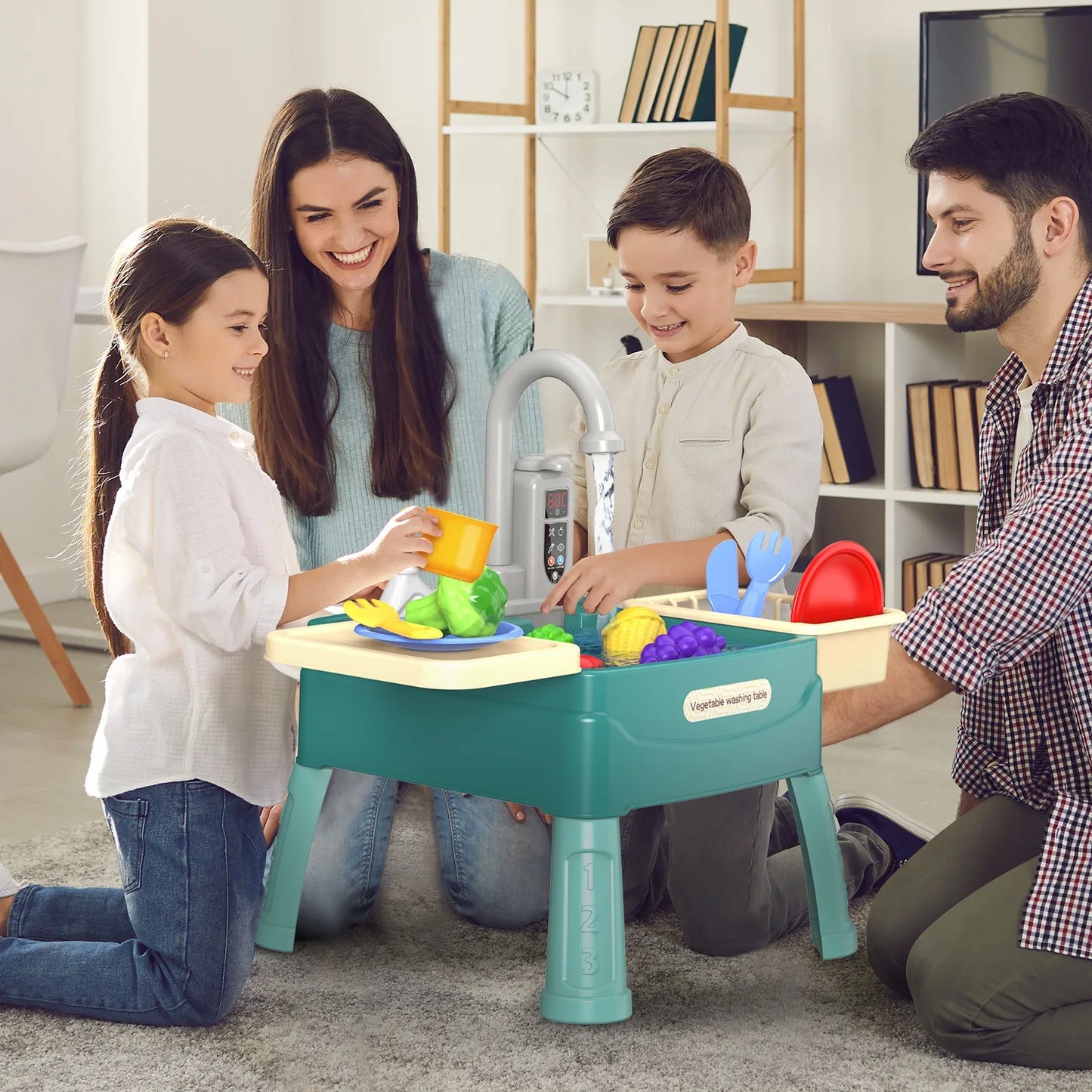 Children's Play At Home Toys Early Education Kitchen Simulation Electric Dishwashing Table Water Outlet Vegetable Washing Toys