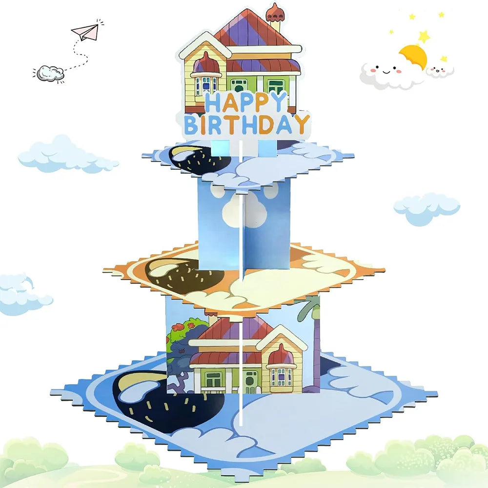 Cartoon Cute Bluey Birthday Party Cake Stand Dessert Table 3-Layer Paper Cake Tower Party Decoration Supplies Gifts