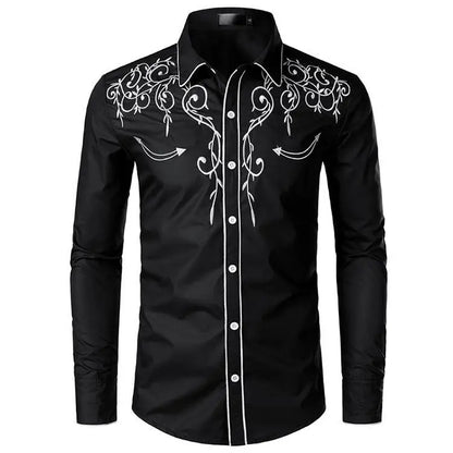 Chemise brodée à la main de style occidental, chemise rétro américaine, chemise brodée tendance pour homme, haut respirant, tailles S à 2XL