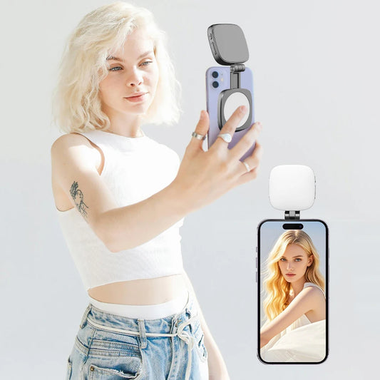 Magnetic Phone Selfie Light Mobile Phone Fill Light with Mirror Folding LED Phone Fill Light Rechargeable for Makeup Photography