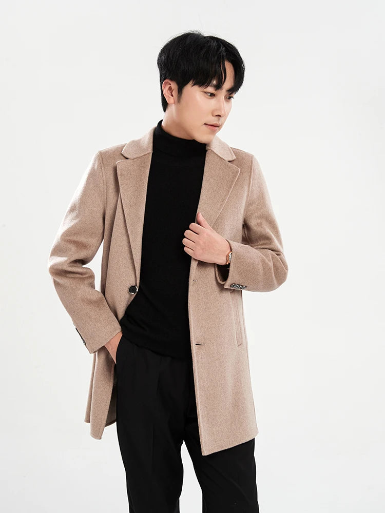 Autumn and Winter Mid-Length Western-Style Business Reversible Woolen Coat Men's 100% Wool Handmade Coat Cashmere Overcoat Coat