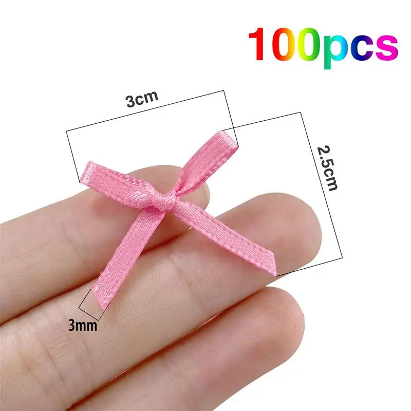 100Pcs 3mm Ribbons Mini Satin Ribbons Flowers Bows Ties Christmas Bowknot For DIY Craft Scrapbooking Embellishment Accessories