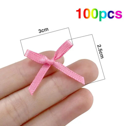 100Pcs 3mm Ribbons Mini Satin Ribbons Flowers Bows Ties Christmas Bowknot For DIY Craft Scrapbooking Embellishment Accessories