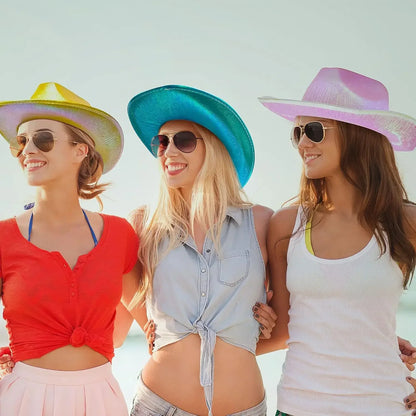 Lights Cowboy Cowgirl Hat with LED Light Up Cap Luminous Western Cowboy Hat Pearlescent Cowgirl Hat for Dancing Party Dress Up