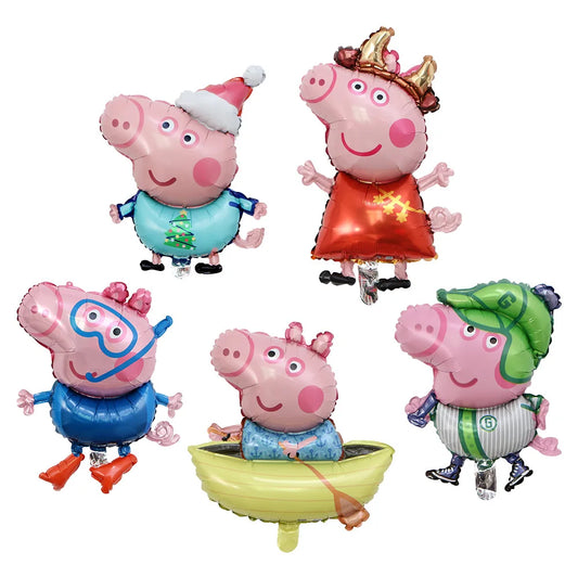 Cartoon Peppa Pig Foil Balloon Set Boating Diving Green Hat Peppa Pig Child Birthday Party Decoration Kid Toy Christmas Gift