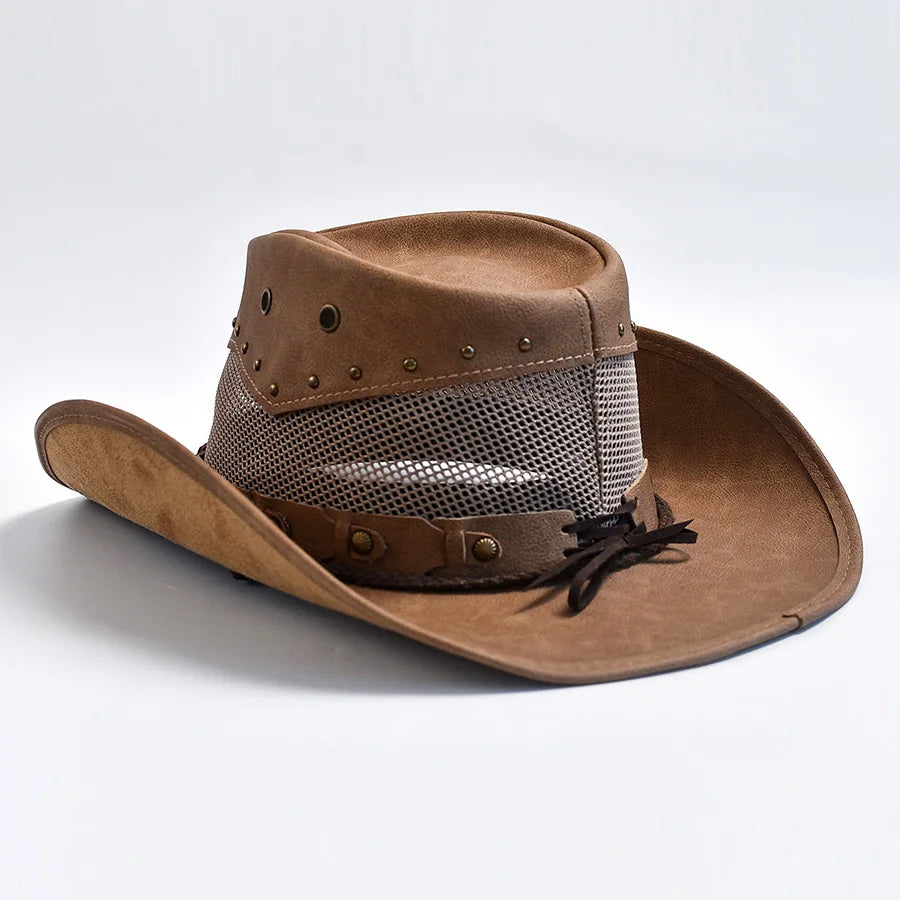 100% Leather Western Cowboy Hat For Men Wide Brim Gentleman Church Jazz Cap Cowgirl Hats Sombrero Hombre