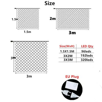 Net LED String Lights 8Modes 220V 110V EU Plug Festival Christmas Decoration Halloween New Year 2026 Wedding Party