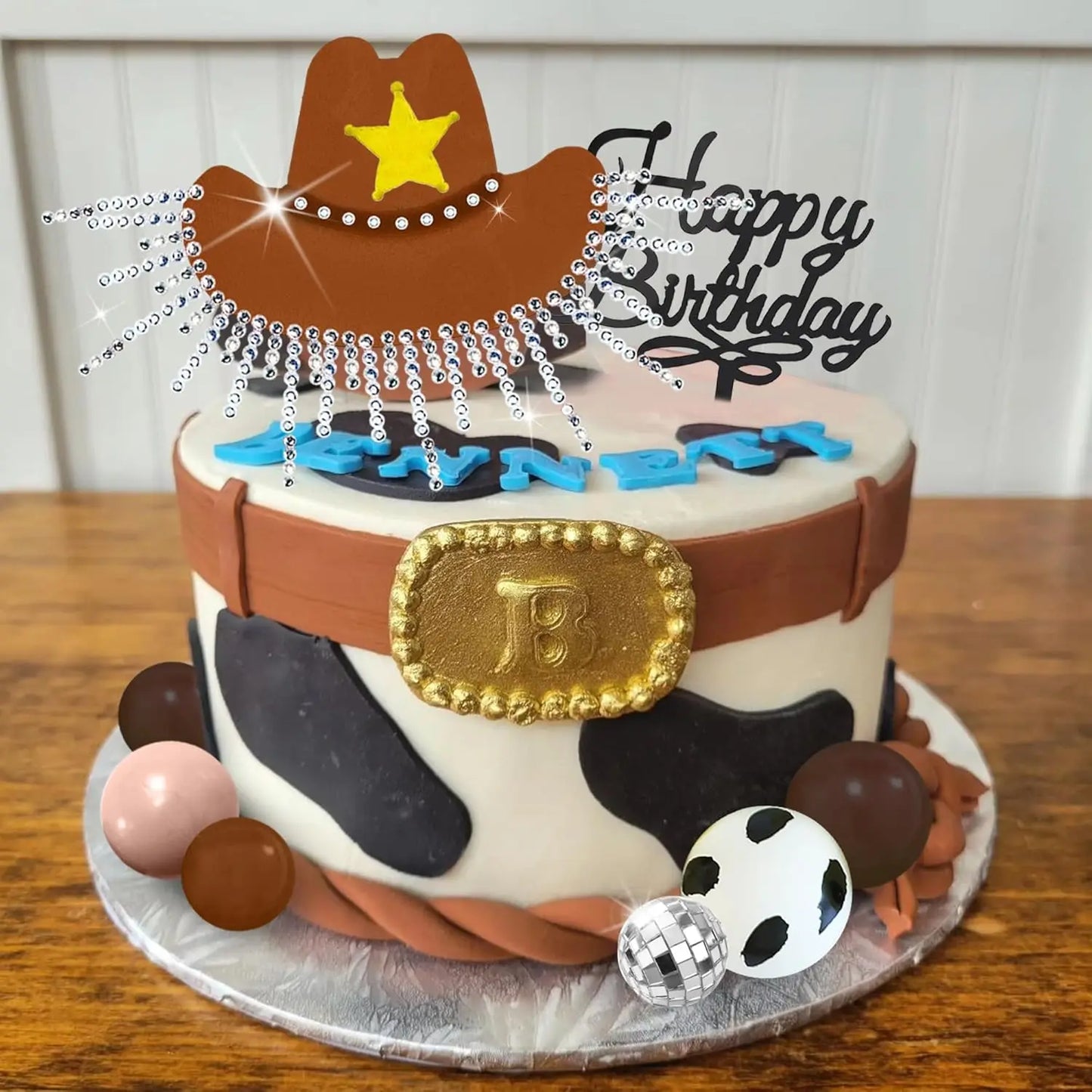 Décoration de gâteau de Cowgirl rose vif, chapeau de Cowgirl brillant, boules Disco pour fête à thème occidental, fournitures de fête d'anniversaire