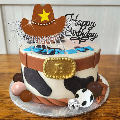 Décoration de gâteau de Cowgirl rose vif, chapeau de Cowgirl brillant, boules Disco pour fête à thème occidental, fournitures de fête d'anniversaire