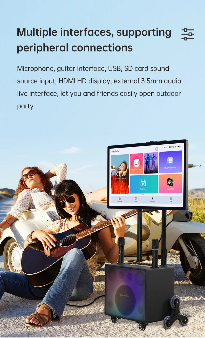 All-in-One KTV Touch Screen Wireless Smart Party Bluetooth Android System Powerful Machine Karaoke Players Speaker With Mic