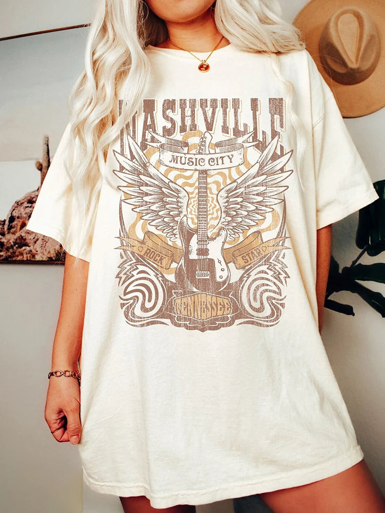 Country Music Graphic T-Shirt Short Sleeve Crew Neck Casual Top Tee For Spring & Summer Western Vintage Fashion Women's Clothing